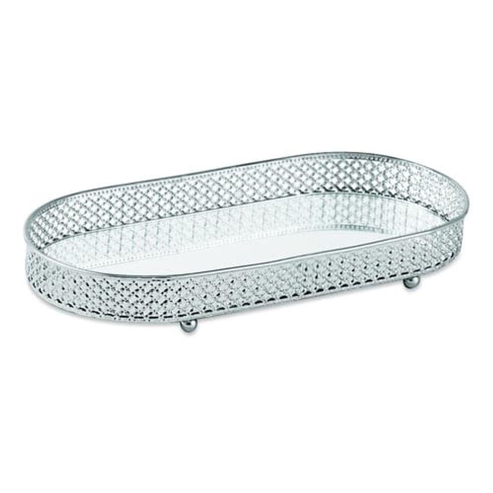 Bandeja Decorativa Oval Metal Prata com Espelho 28cm 12249 Mart