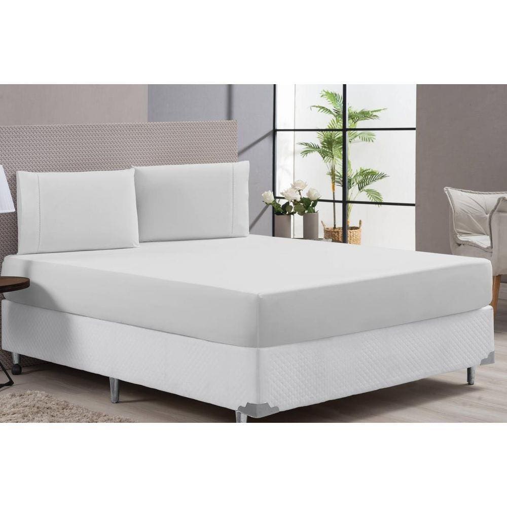 Lençol Cama King Size Cor Branca Macio 400F 3 Peças