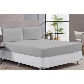 Lençol Cama Casal Queen Hotel Clinica 400 Fios Cinza 3P