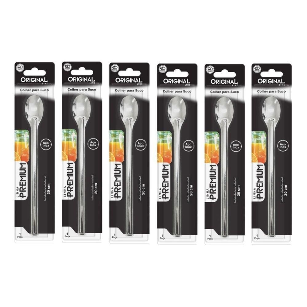 Jogo De Colher 20 Cm Com 6 Pçs Inox Colheres Milk Shake Suco