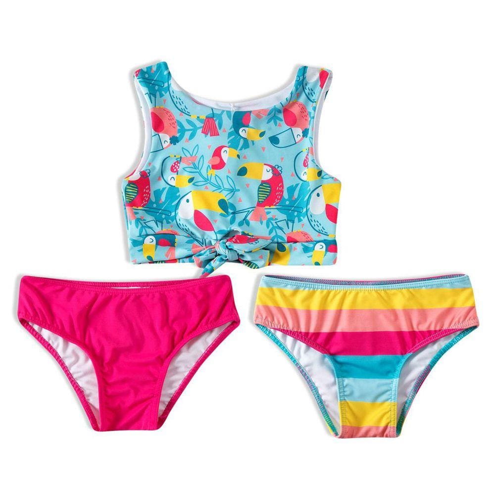 Biquíni Infantil  Top com 2 Calcinhas Tucanos Azul Tip Top
