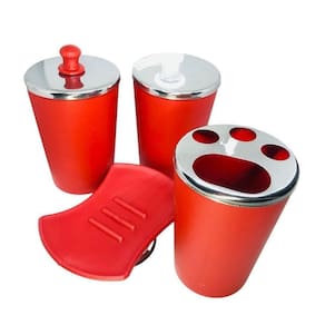 Kit Para Banheiro Inox Com 4 Peças Acessórios Vermelho
