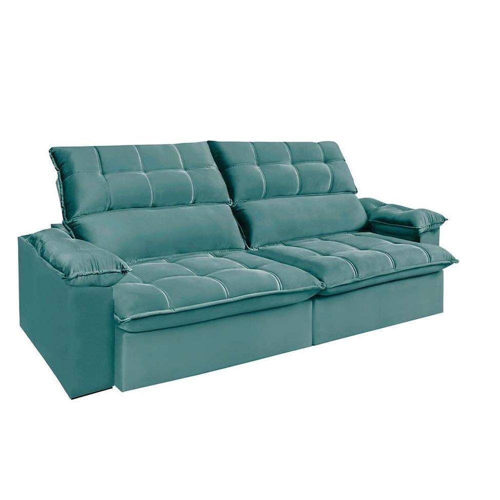 Sofa retratil azul turquesa veludo Pontofrio