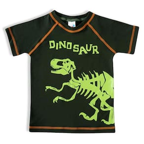 Camiseta Praia Infantil Manga Curta Dino Dino Verde Militar Tip Top