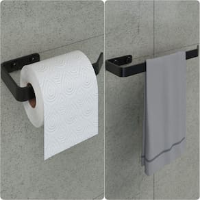 Kit Porta Papel Higiênico e Toalha de Rosto Preto Fosco Plus