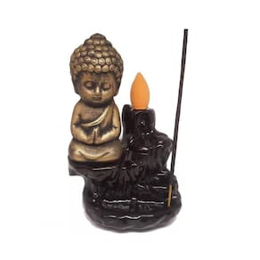 Incensário Cascata Budinha Bronze Envelhecido + 10 Incensos