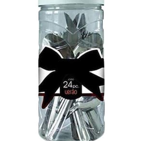 Jogo De Talheres Aço Inox 24 Peças Com Pote Multiuso