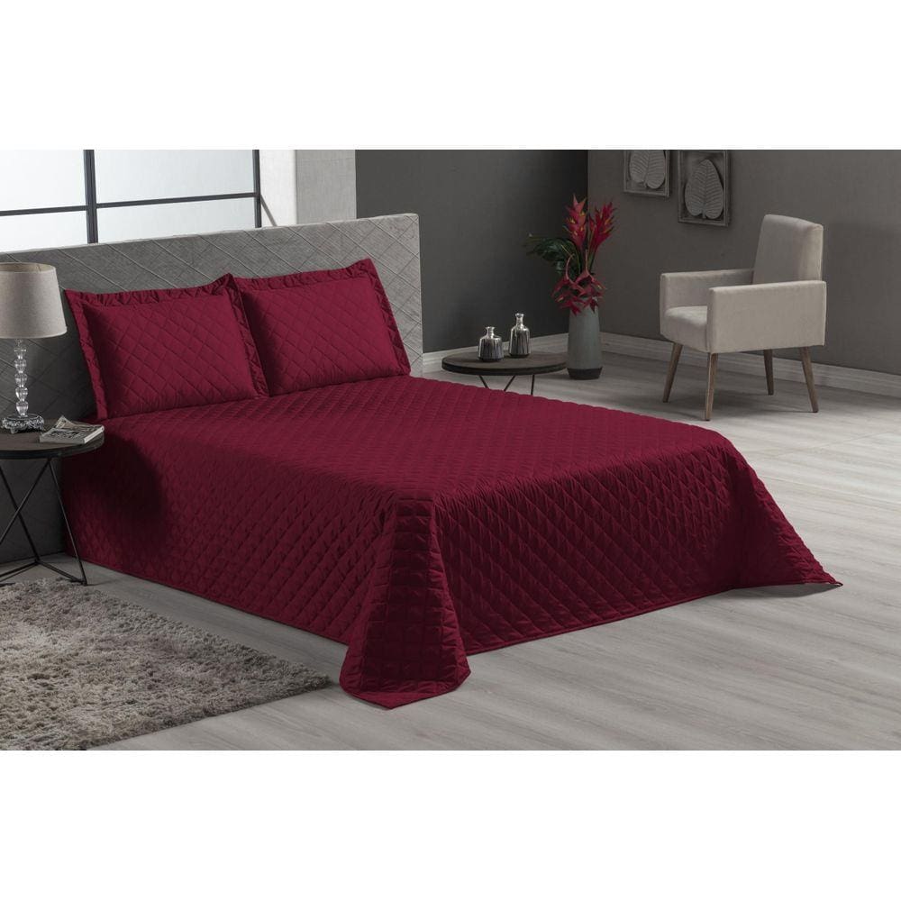 Cobre Leito Para Cama Casal Padrão 4 Peças Matelado Vinho