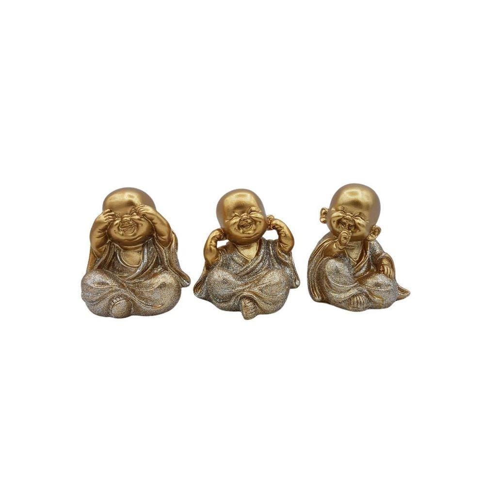 Escultura Trio Buda Dourado Com Glitter Mandy Hands