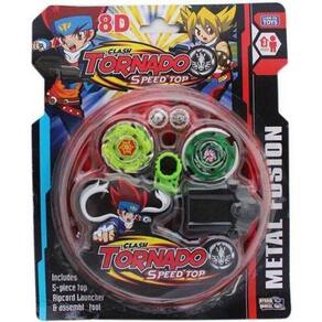 Kit 4 Beyblade Metal Led Pião Tornado Com Arena 2 Lançador