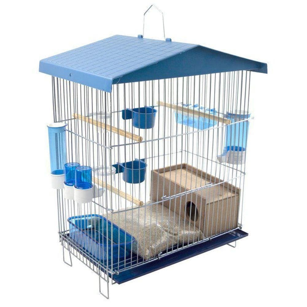 Combo Viveiro Para Pássaros Pequeno De Parede Completo Azul