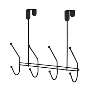 Suporte Multiuso Cabide De Porta 4 Ganchos Cabideiro - Preto