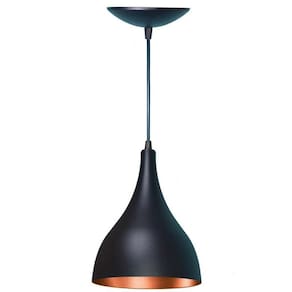 Lustre Pendente Balcão Cozinha Americana Preta Fosca e Cobre