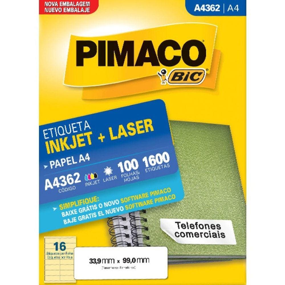 Etiqueta A4362 33,9x99,0mm ink-jet/laser Pimaco 100 folhas