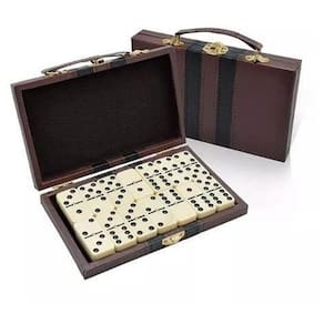 Domino 28 Peças Osso Com Maleta De Couro Jogo Profissional
