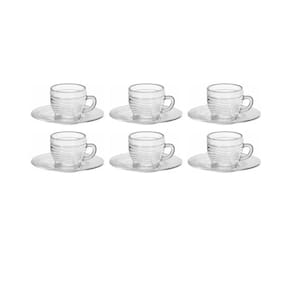 Jogo De Xicara De Vidro 220Ml Com Pires Crystal - 6 Peças
