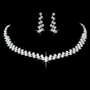 Conjunto Colar Brinco Strass Prata Festas, Noiva, Debutante, Casamento e 15 anos