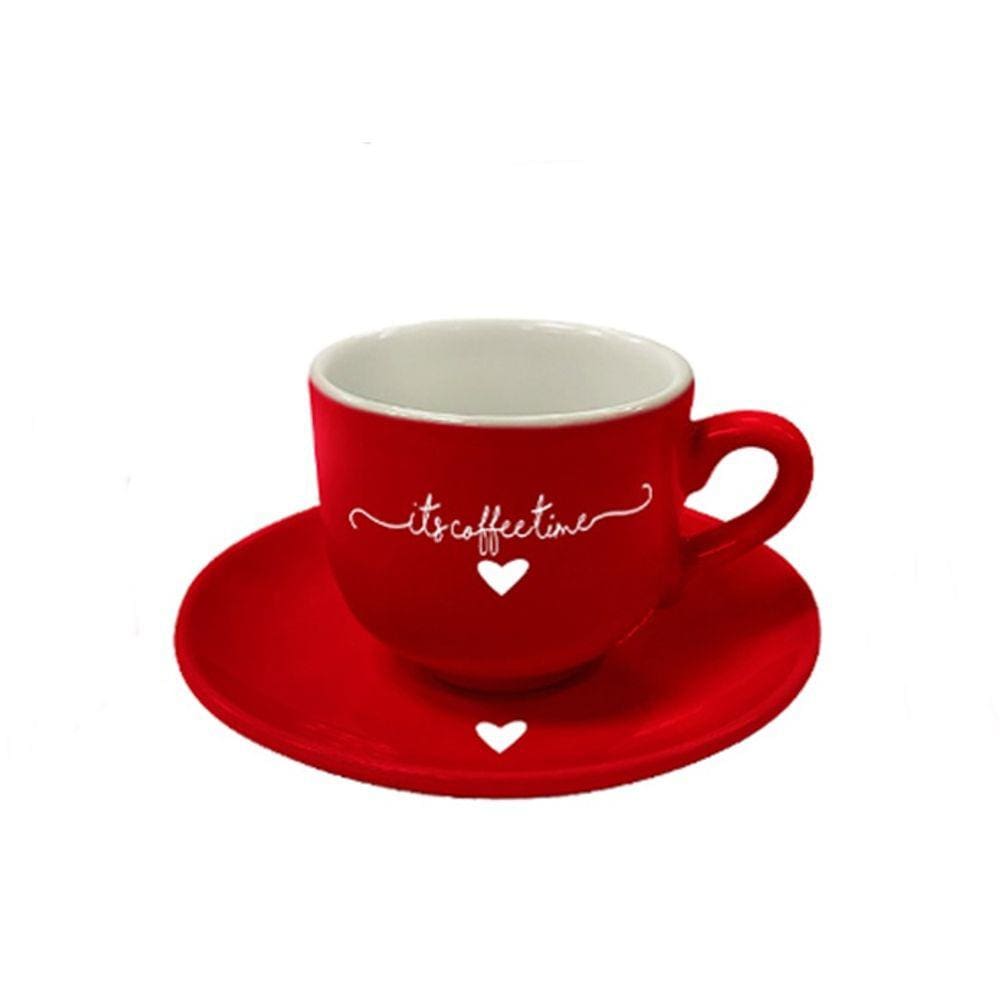 Xícara de Café Vermelha com Coração Porcelana Hauskraft 90ml
