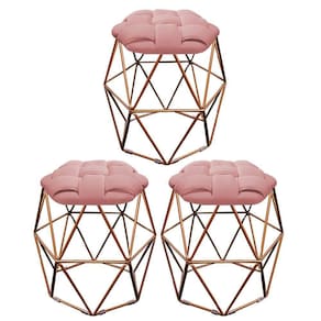 Kit 03 Puff Banqueta Luna Nó Bronze Suede Rose Gold