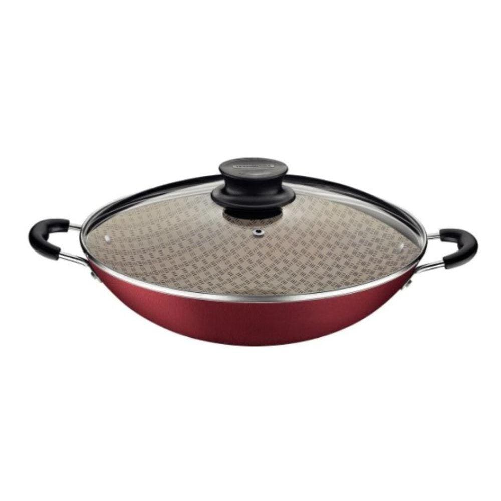 Panela Wok Tramontina Paris Alumínio Vermelha c/ Tampa 32cm