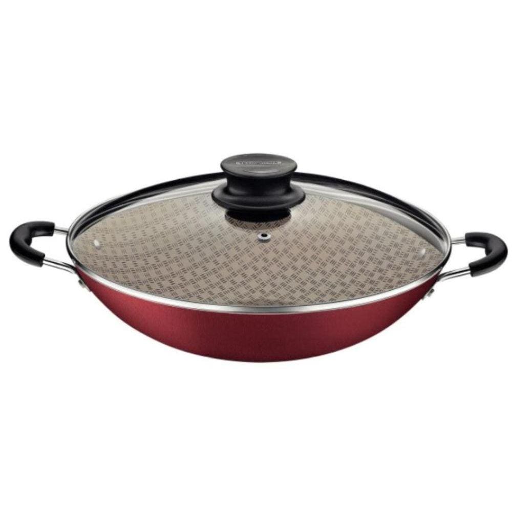 Panela Wok Tramontina Paris Alumínio Vermelha com Tampa 36cm