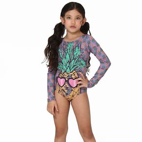 Maiô Manga Longa Infantil Abacaxis Violeta UV.Line