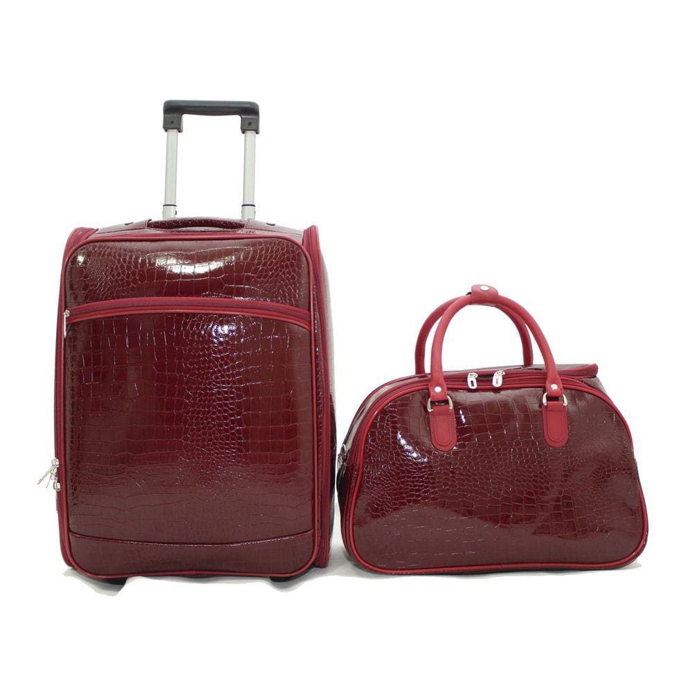 Kit Mala de Viagem de Bordo Quadrada Couro Jacaré