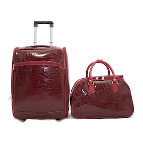 Kit Mala de Viagem de Bordo Quadrada Couro Jacaré