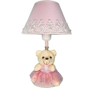 Abajur Infantil Bebê Quarto Criança Rosa Renda Ursa Princesa
