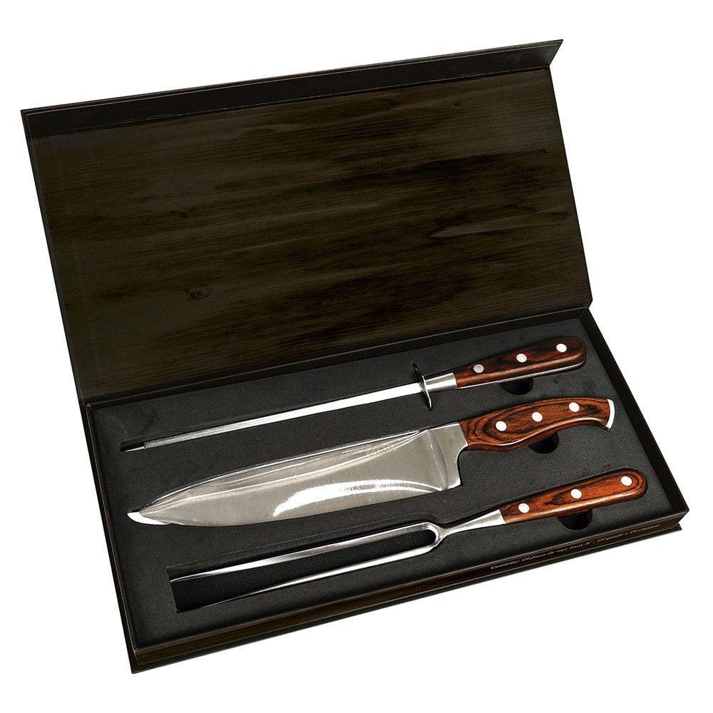 Jogo Para Churrasco Estojo 4 Peças Faca Garfo Chaira Inox Madeira Steel Mor