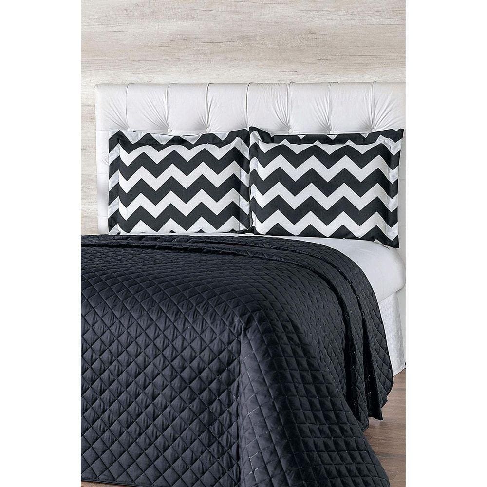 Kit Cobre Leito Chevron Casal 06 Peças Preto