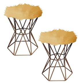 Kit 02 Puff Louis Aramado Hexágono Pelúcia Dourado