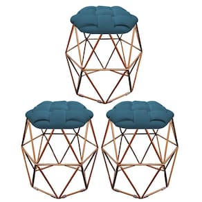 Kit 03 Puff Banqueta Luna Nó Bronze Corino Azul Turquesa