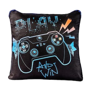 Capa De Almofada Game Win Preto Marinho 45x45 Com Viés