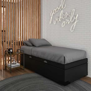 Base para Cama Box Solteiro Mabel com Baú Corino (45x88x188) Preta