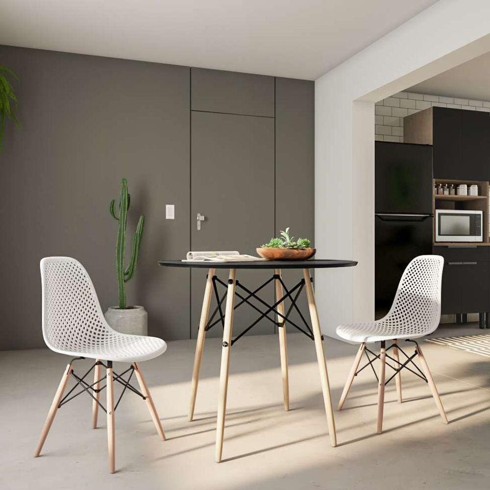 Mesa de Jantar Redonda Groove Preto 90 cm