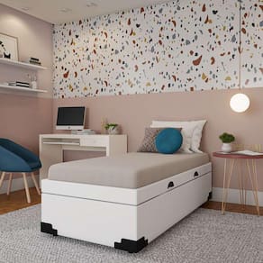 Base para Cama Box Solteiro Madden com Baú Corino (45x88x188) Branca