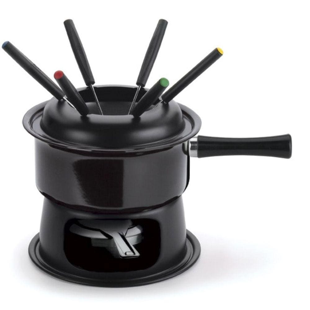 Kit Para Fondue 6 Garfos Panela 1,4 Litros Cor Preto