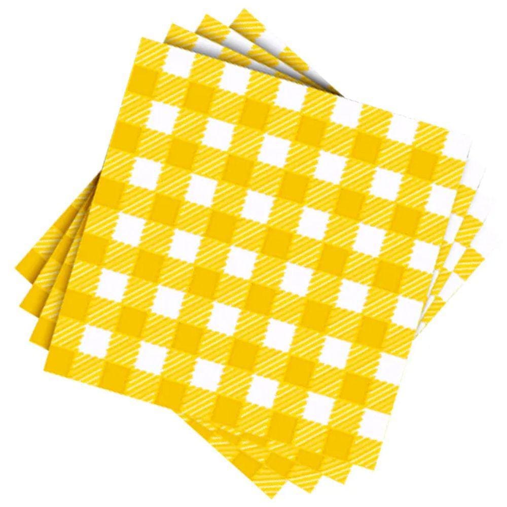 Guardanapo de Papel Xadrez Amarelo 30cm x 31cm - 50 Unidades