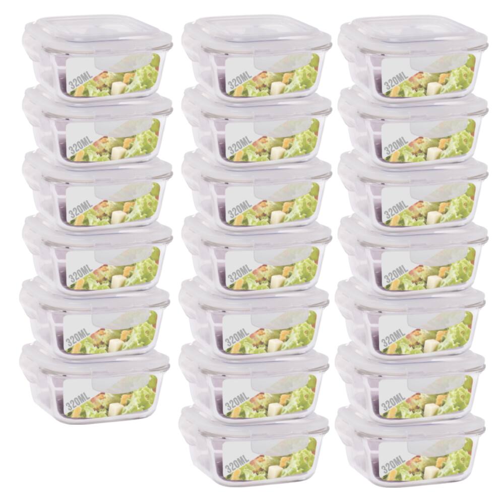 Conjunto Jogo 20 Potes Vidro Hermético Tampa 4 Travas 320ml