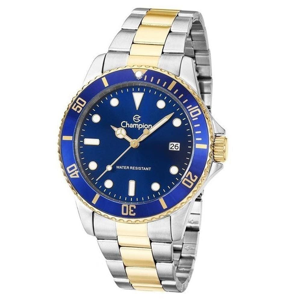 Relógio Masculino Prata Com Dourado Champion Com Data Ca3126