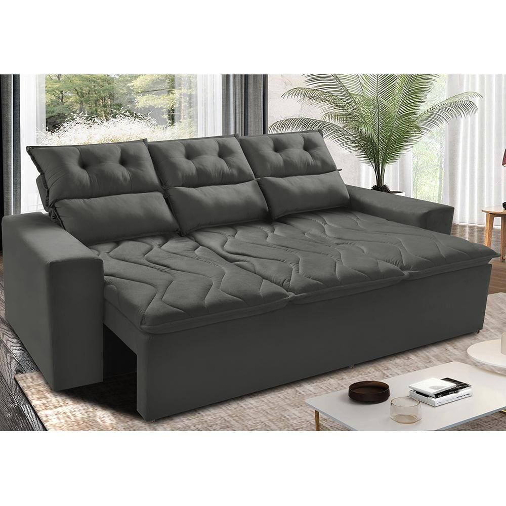 Sofá 3 Lugares Retrátil e Reclinável 2,00m Cama inBox Smal. com bordado pantográfico Suede