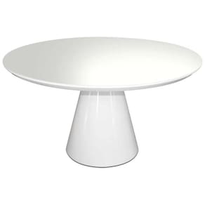Mesa de Jantar Cone 90cm Tampo de Vidro Laca Branca Yescasa