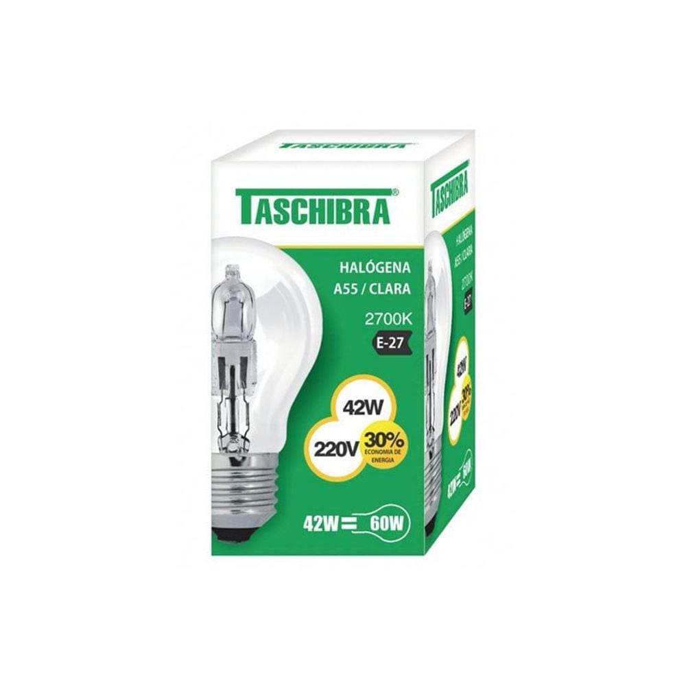 Lâmpada Halógena Taschibra A55 42W E27 2700K Luz Amarela 220V