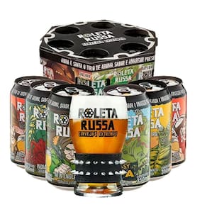 Kit Roleta Russa 6 Cervejas Lata 350Ml Copo 320Ml Pulseira