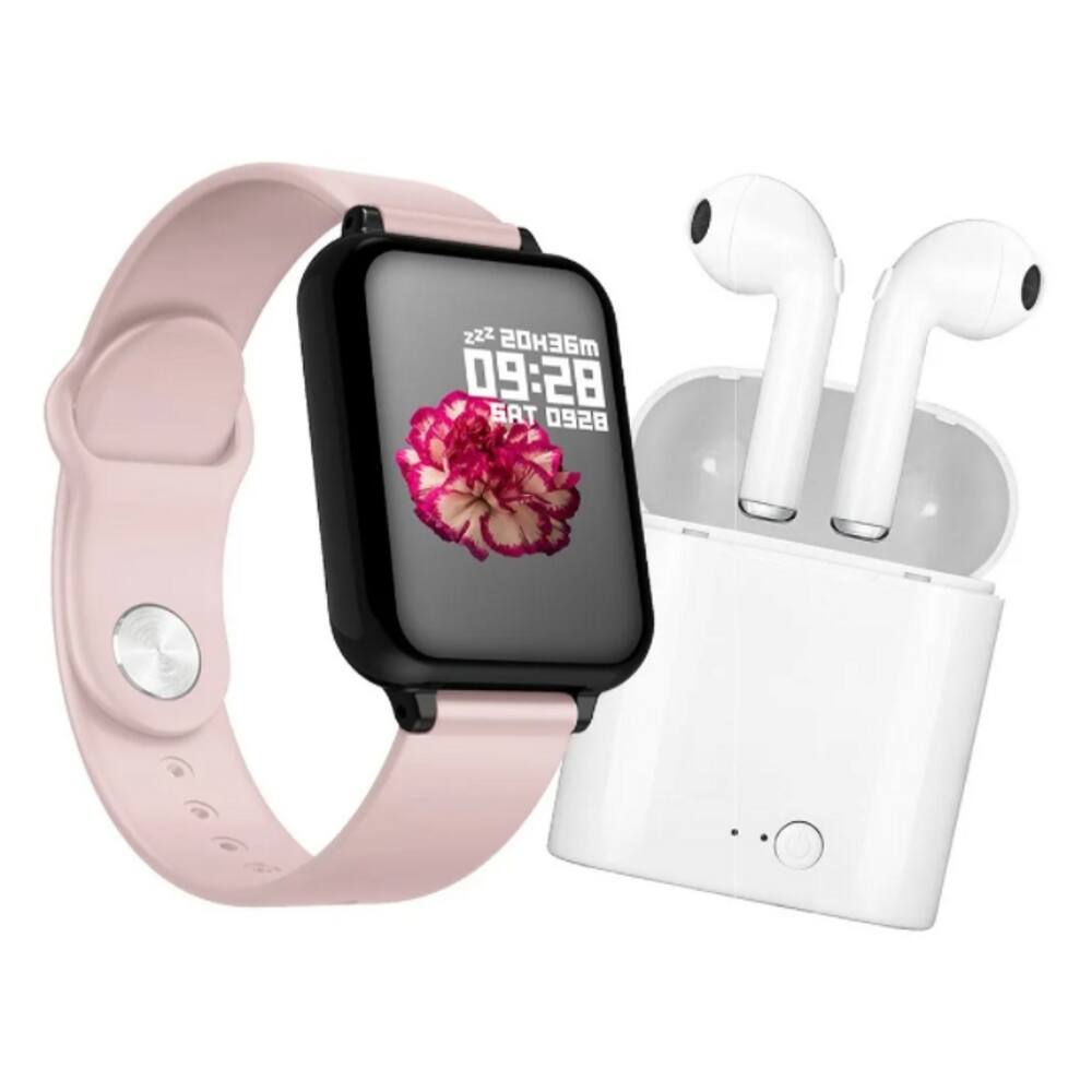 relógio smartwatch rose com fone de ouvido