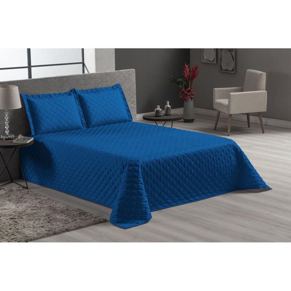 Jogo De Cama Azul Royal 4 Peças Luxo Casal Padrão Veneza