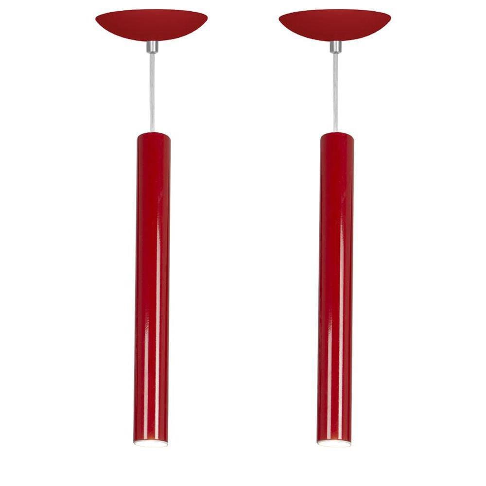 Kit 2 Pendente Tubo Cilindro Vermelho 40Cm + Led 6k