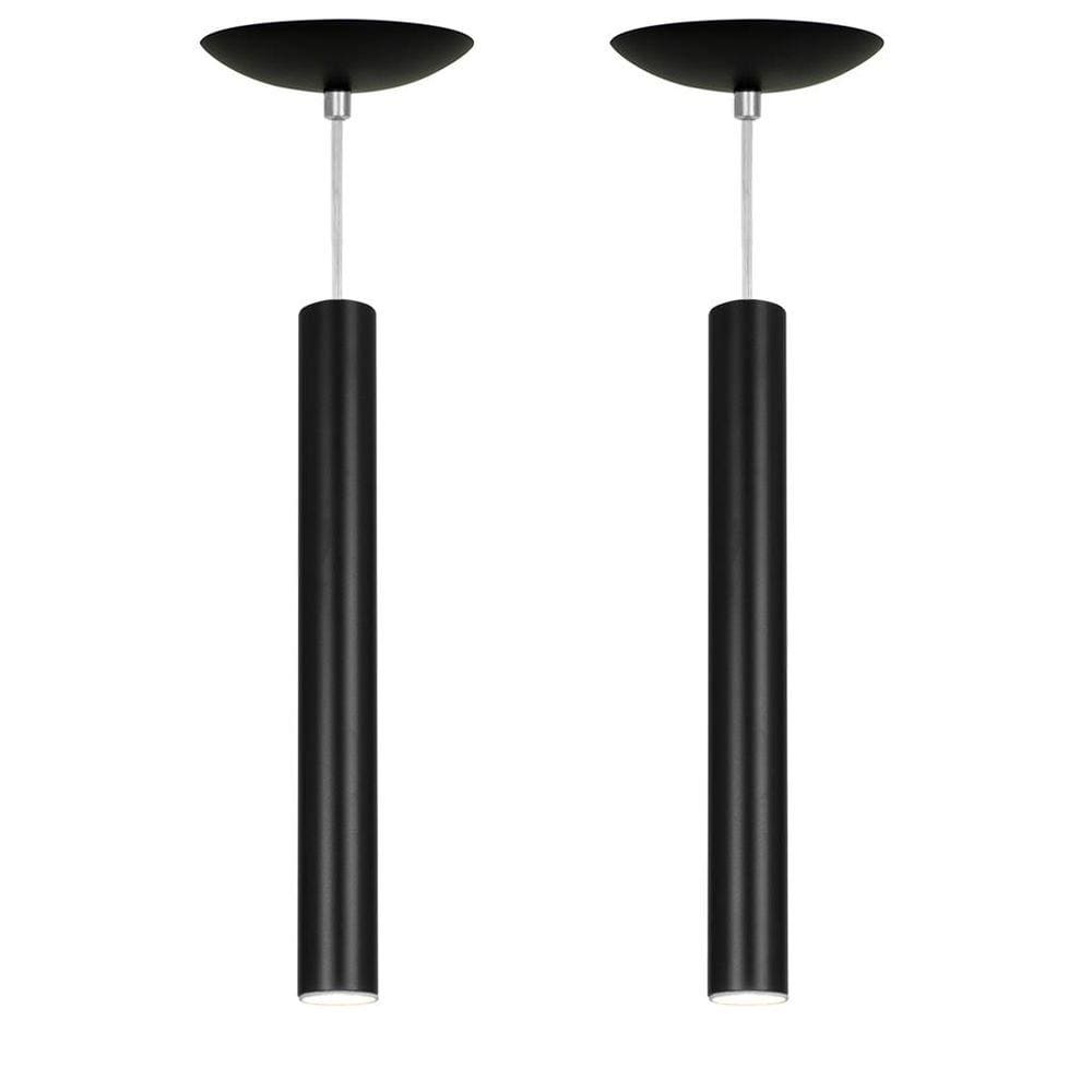 Kit 2 Pendente Tubo Cilindro Preto 40Cm + Led 6k