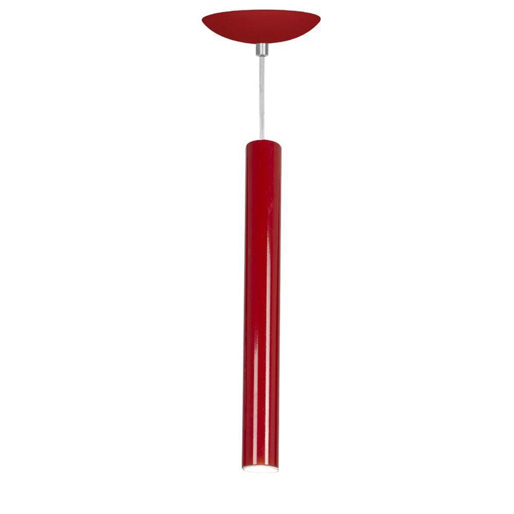 Pendente Tubo Cilindro Alumínio Vermelho 40Cm + Led 6k